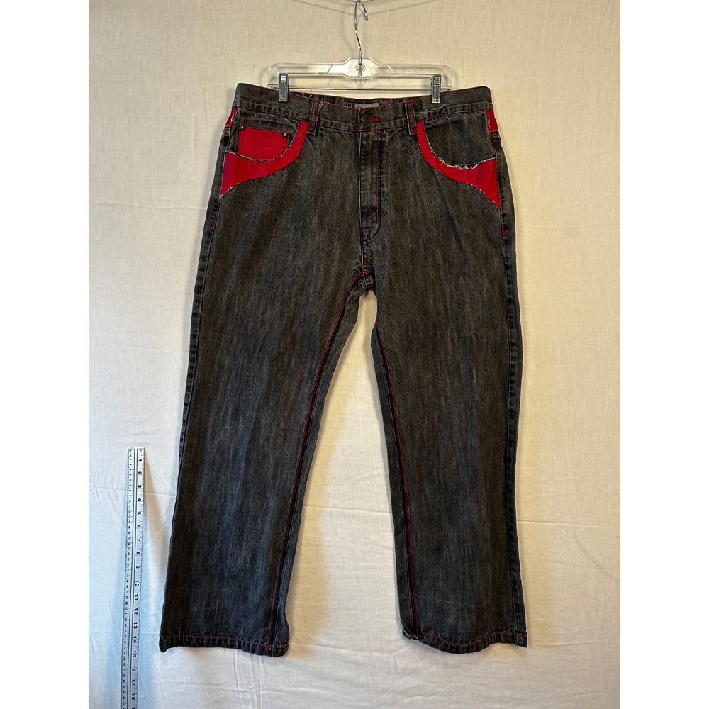 Russo Exclusive Underground Denim Mens 40x34 Black Red Contrast Stitching Jeans